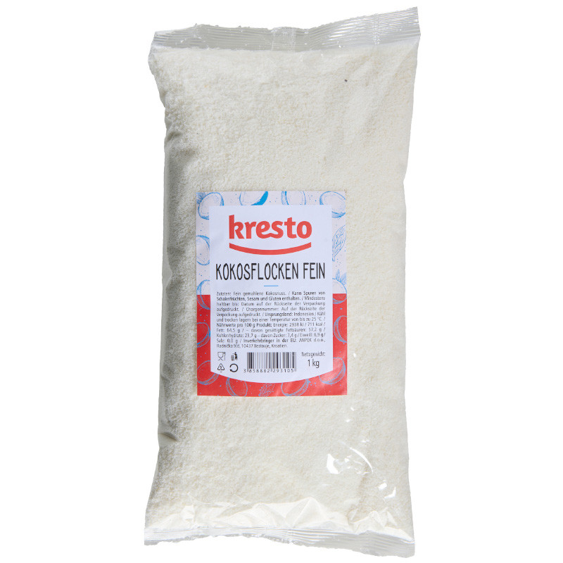 Kresto Kokosflocken 1 kg feine Kokosraspeln für Backen und Küche